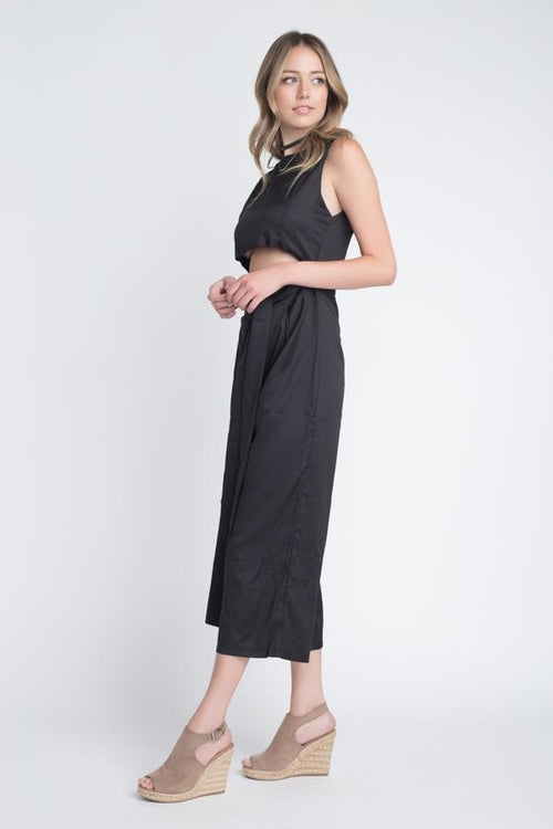 Women's Sleeveless Tie Jumpsuit with Slit Cocos Store