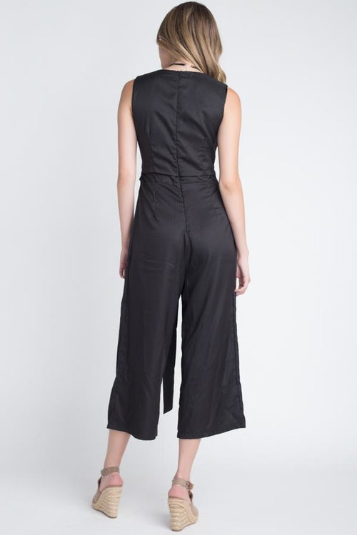 Women's Sleeveless Tie Jumpsuit with Slit Cocos Store
