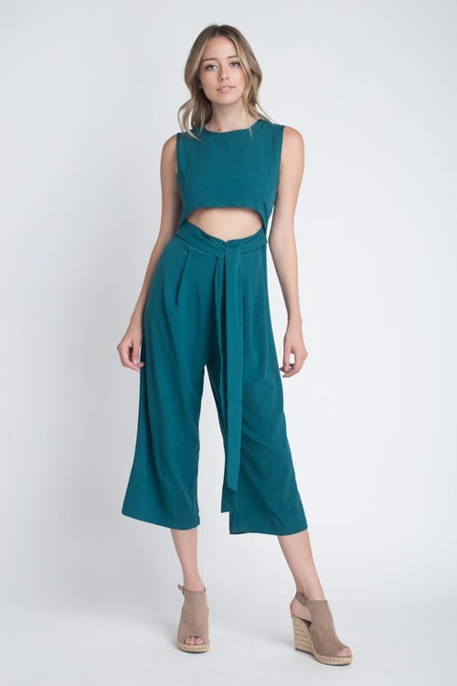Women's Sleeveless Tie Jumpsuit with Slit Cocos Store