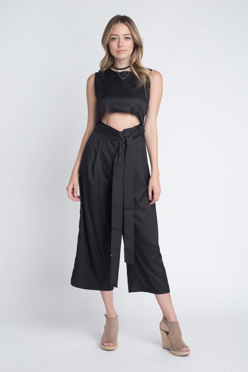 Women's Sleeveless Tie Jumpsuit with Slit Cocos Store