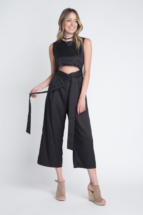 Women's Sleeveless Tie Jumpsuit with Slit Cocos Store